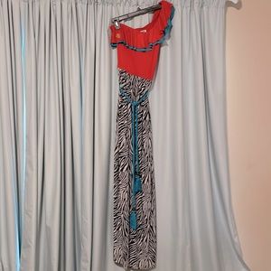 One shoulder zebra maxi dress